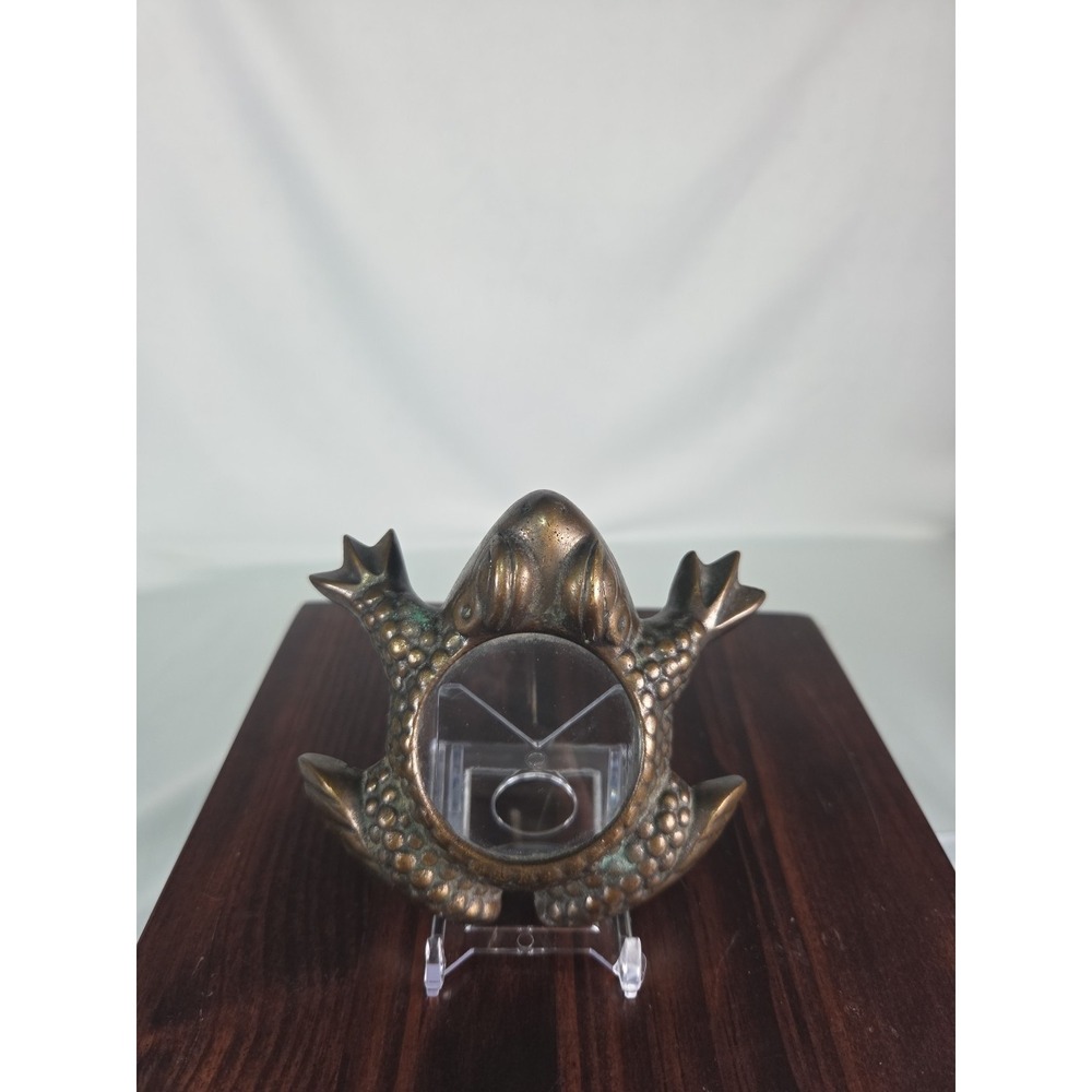 Vintage Brass Frog Toad Magnifying Glass Paperweight Figurine Office Home Decor